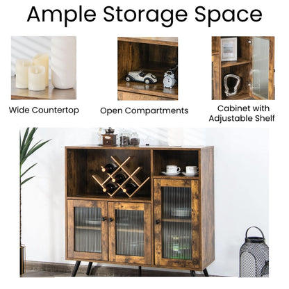 GiantexUK Kitchen Storage Cabinet, Wooden Buffet Sideboard with Tempered Glass Doors, Adjustable Shelves & Anti-toppling Device