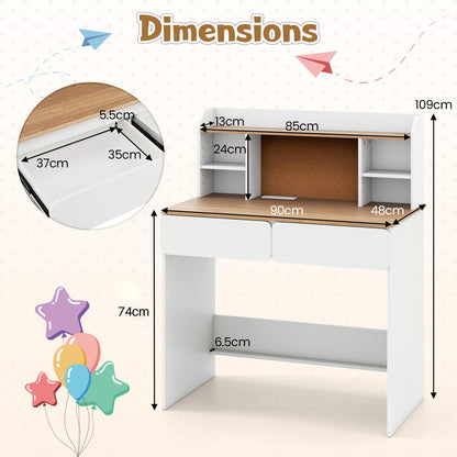 Kids Study Desk Student Writing Table with Cork Bulletin Board