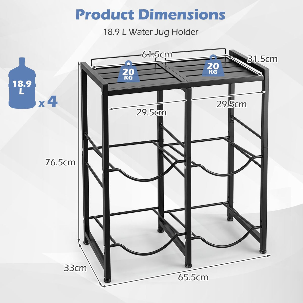 18.9 L Water Jug Holder for 4 Bottles Heavy-duty Water Jug Rack with Top Shelf