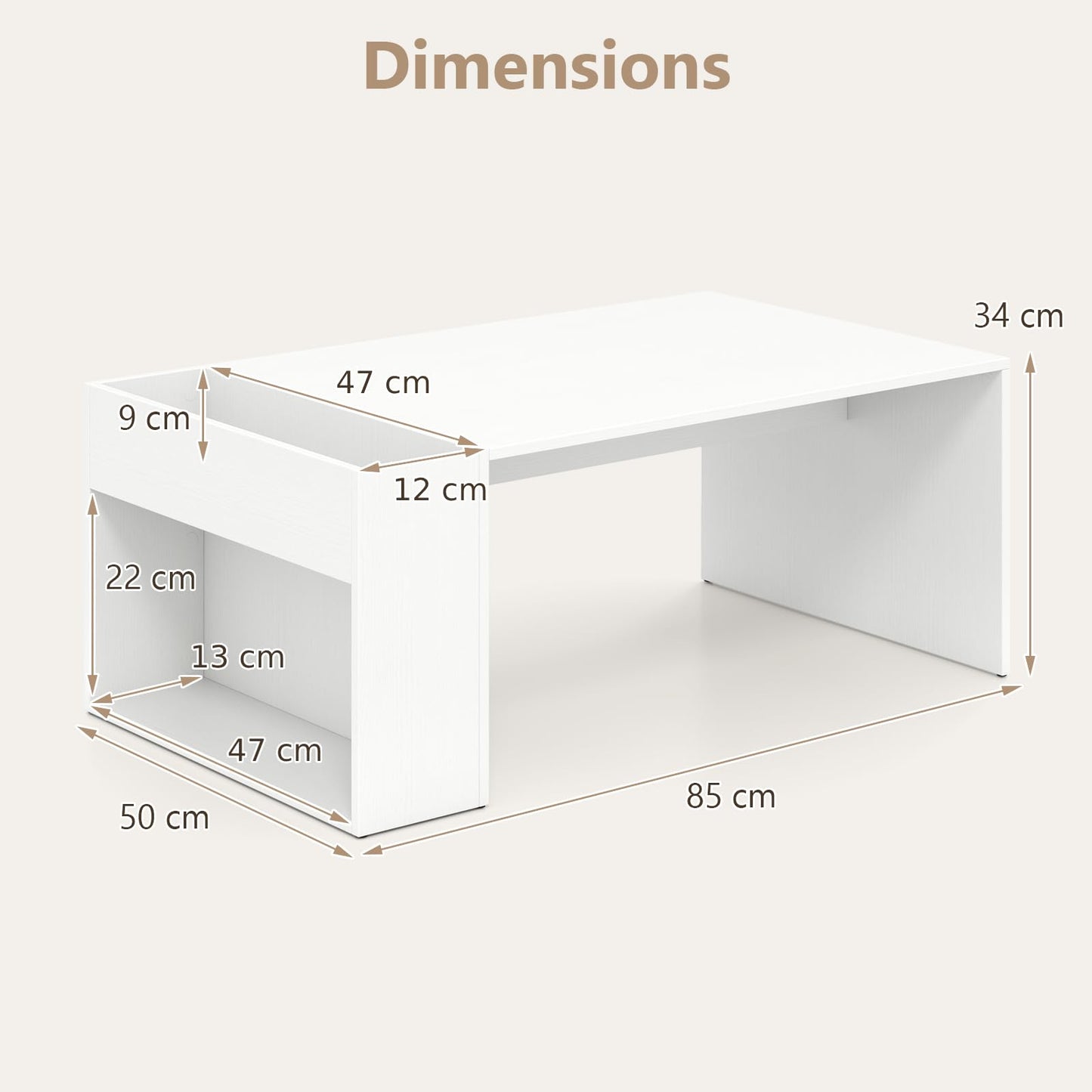 Coffee Table 85cm Coffee Table with Double Layer Storage Space