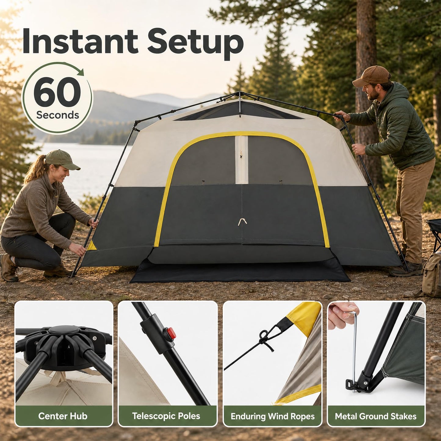 399 x 267 cm 10 Person Instant Cabin Camping Tent with Rainfly