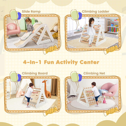 4 in 1 Wooden Triangle Climbing Set with Ramp Sliding Board