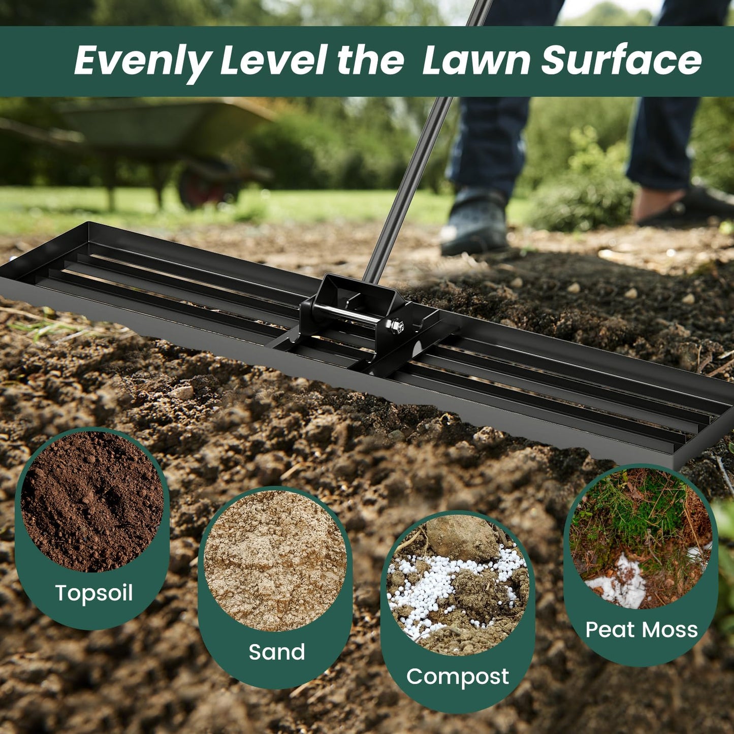 46" x 10” Heavy Duty Lawn Leveler with 77” Ergonomic Handle