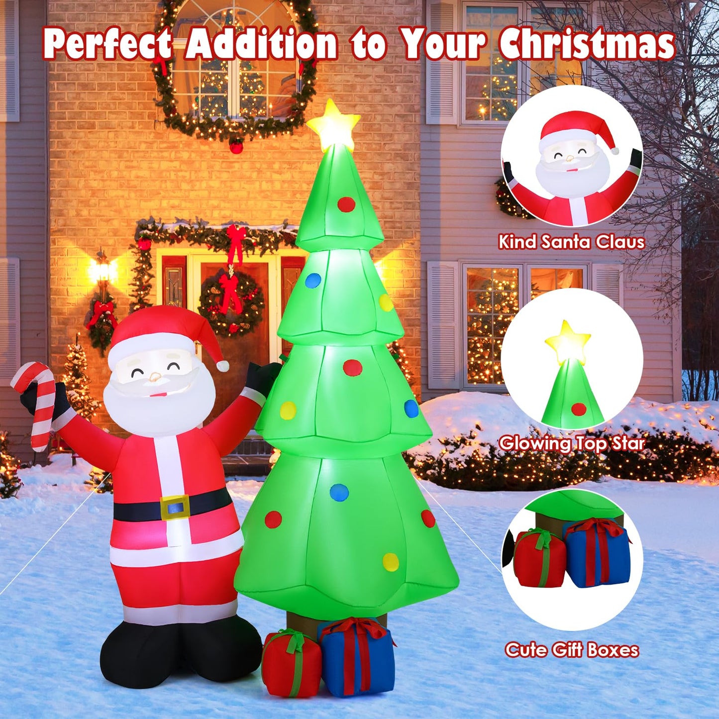8 Feet Inflatable Christmas Tree with Santa Claus & Gift Boxes