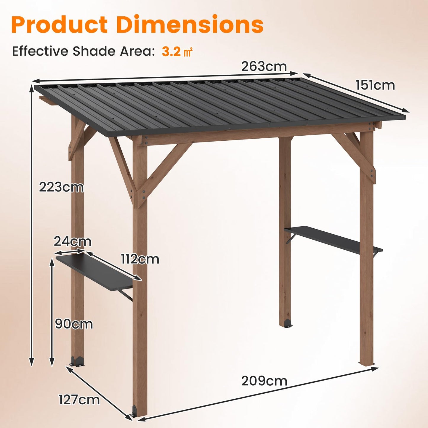 263 x 151 cm Grill Gazebo with 2 Side Serving Shelves