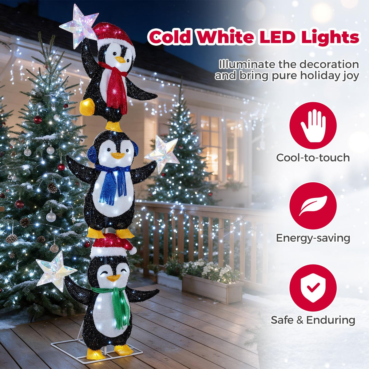 180 cm Light Up Penguin Tower Christmas Decoration
