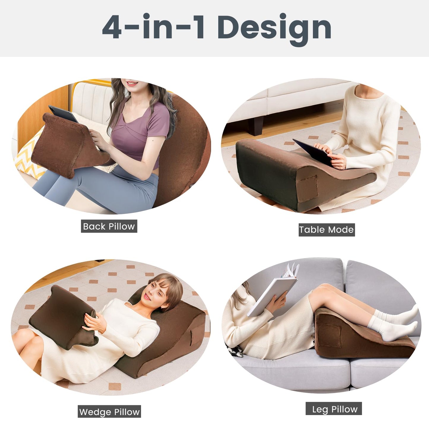 Wedge Pillow Set with Tablet Pillow Stand and SidePockets
