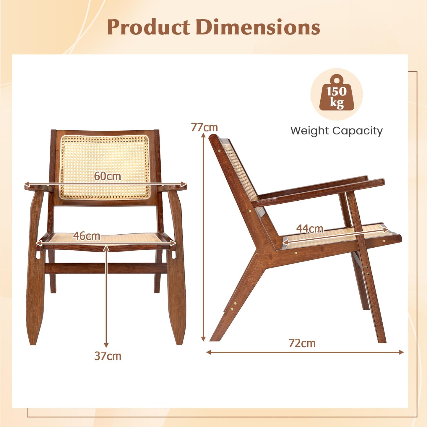Rattan Accent Chair Mid-Century Modern Comfy Lounge Armchair