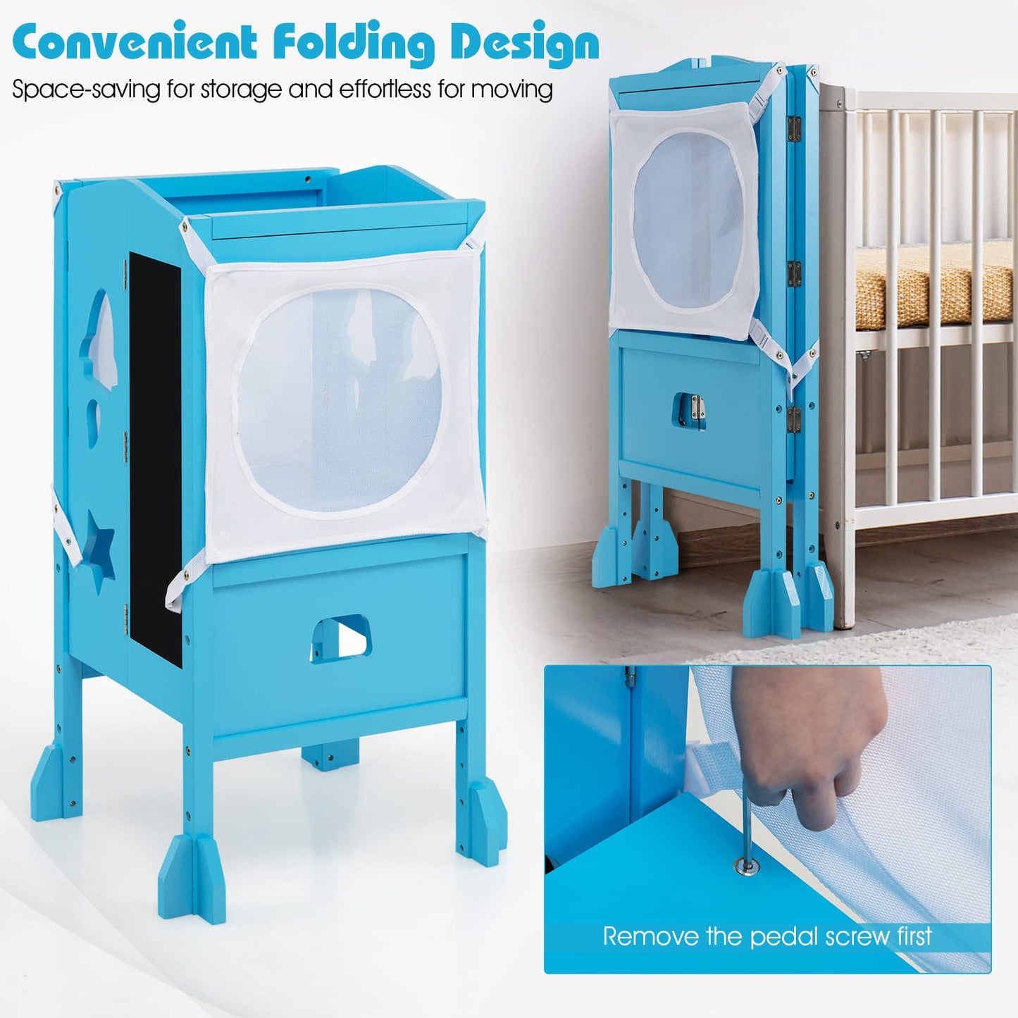 Height Adjustable Toddler Kitchen Helper with Blackboard