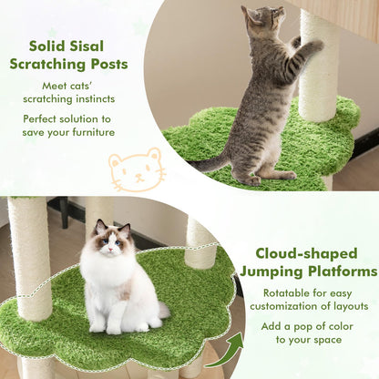 Wooden Cat Tree with Sisal Scratching Posts