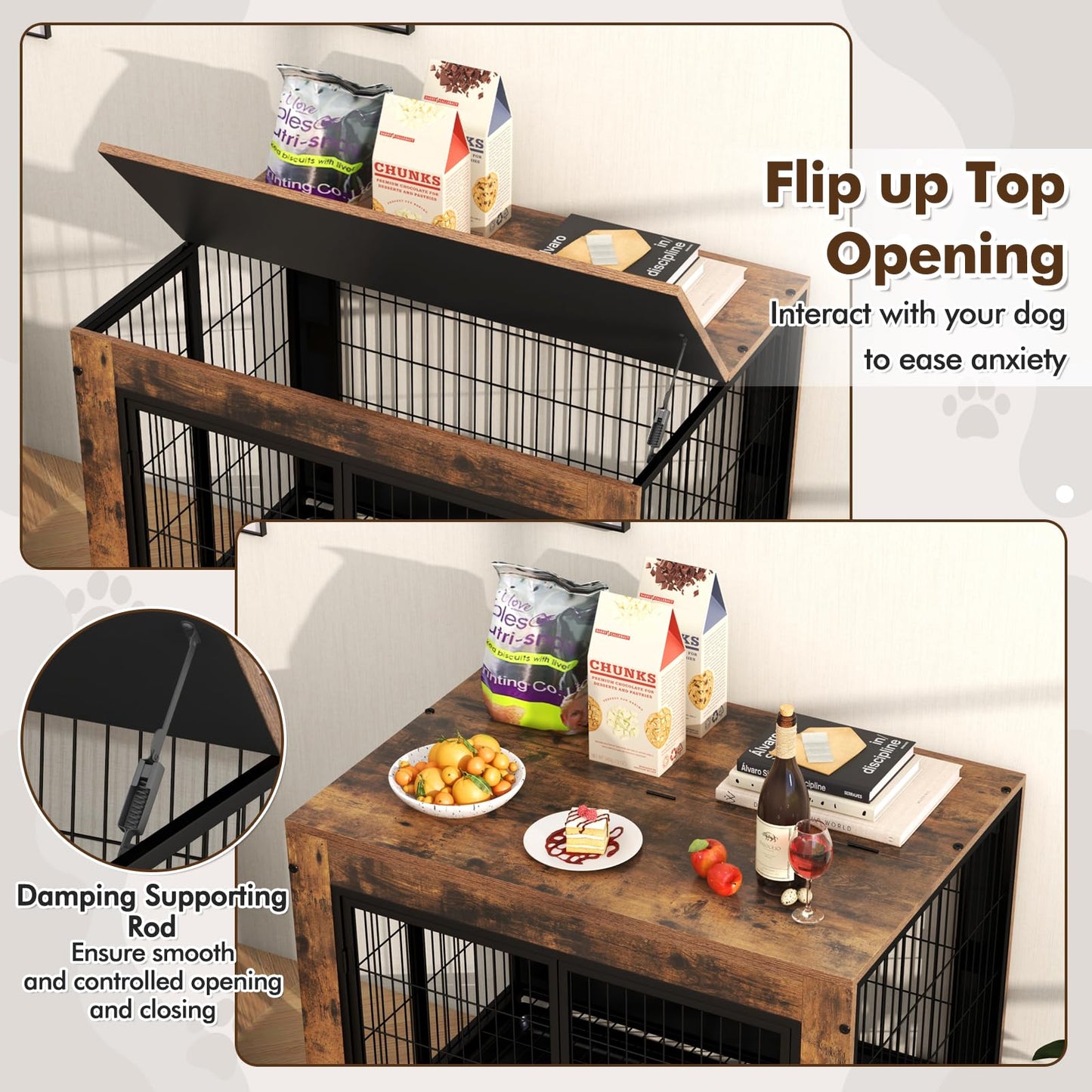 Wooden Dog Kennel Side Table with Flip-up Top