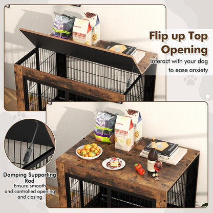 Wooden Dog Kennel Side Table with Flip-up Top