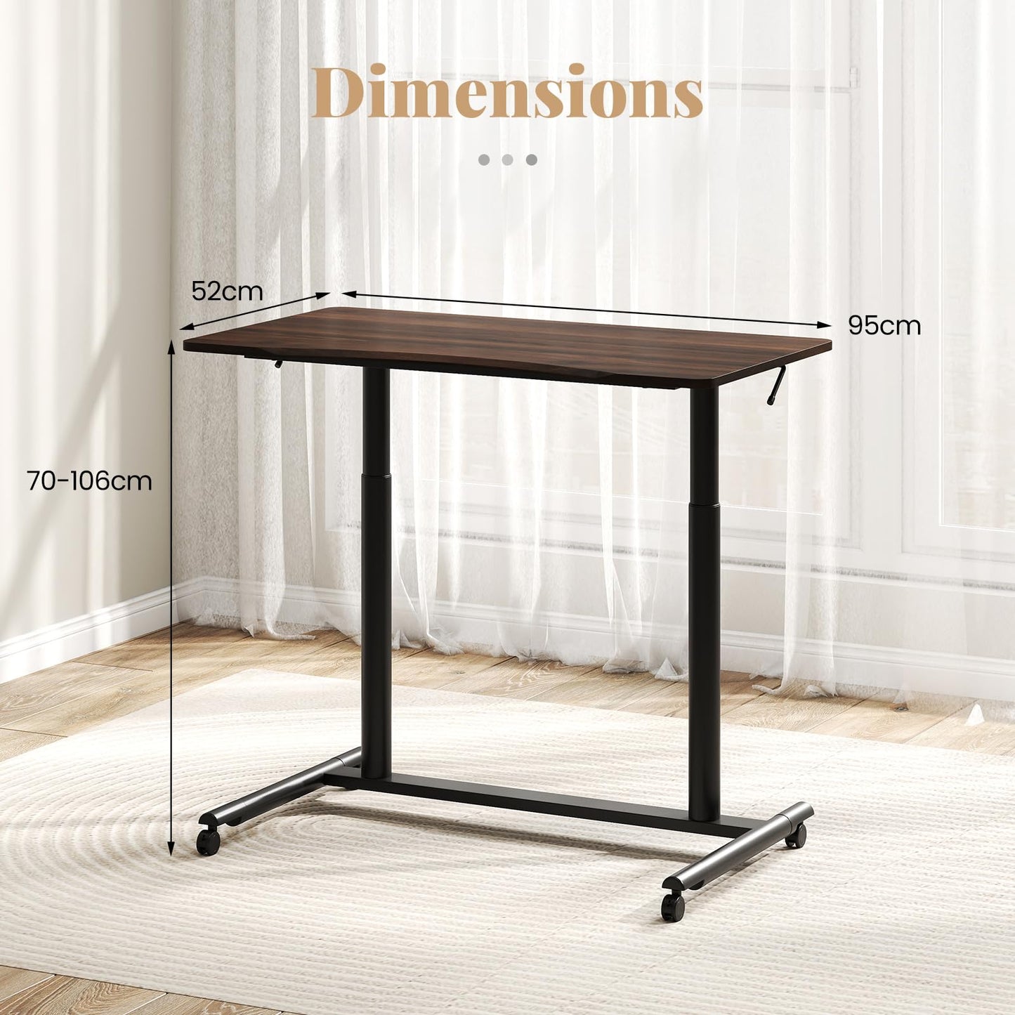 C-Shaped Mobile Standing Desk with Adjustable Height and Lockable Wheels