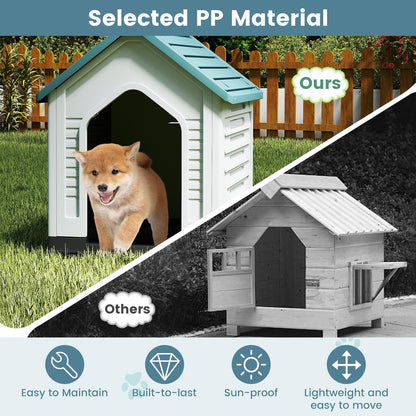 Plastic Dog House, Indoor Outdoor Pet Shelter with Metal Lockable Door