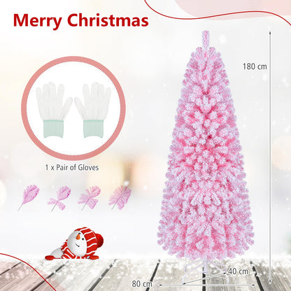 Artificial Christmas Tree, Snow Flocked Xmas Tree with Branch Tips and Foldable Metal Stand