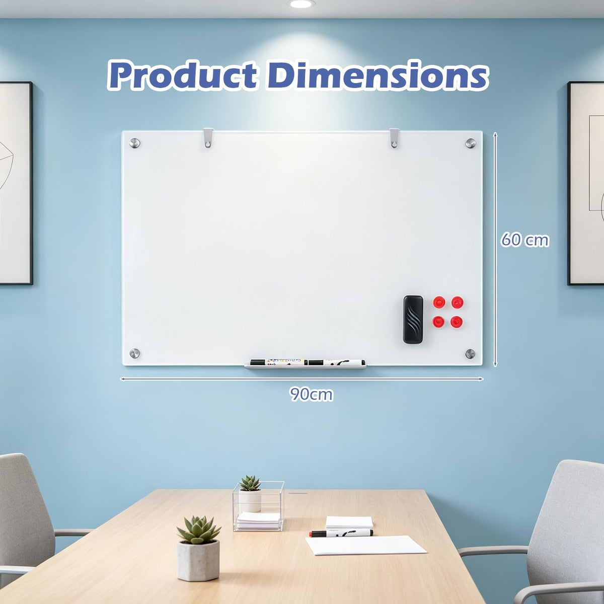 Magnetic Glass Board, 60 x 90 cm Frameless Dry Erase Board