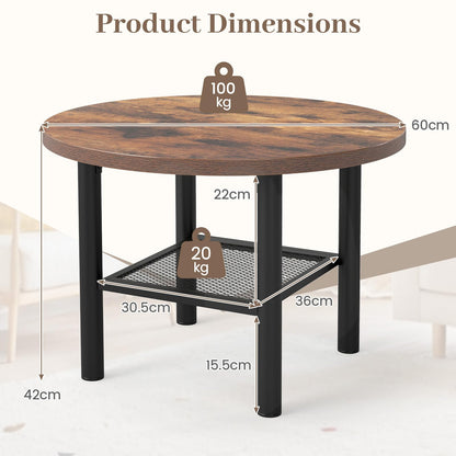 2-Tier Round Coffee Table with Storage