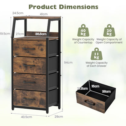 4-Drawer Storage Cabinet with Detachable and Foldable Fabric Drawers