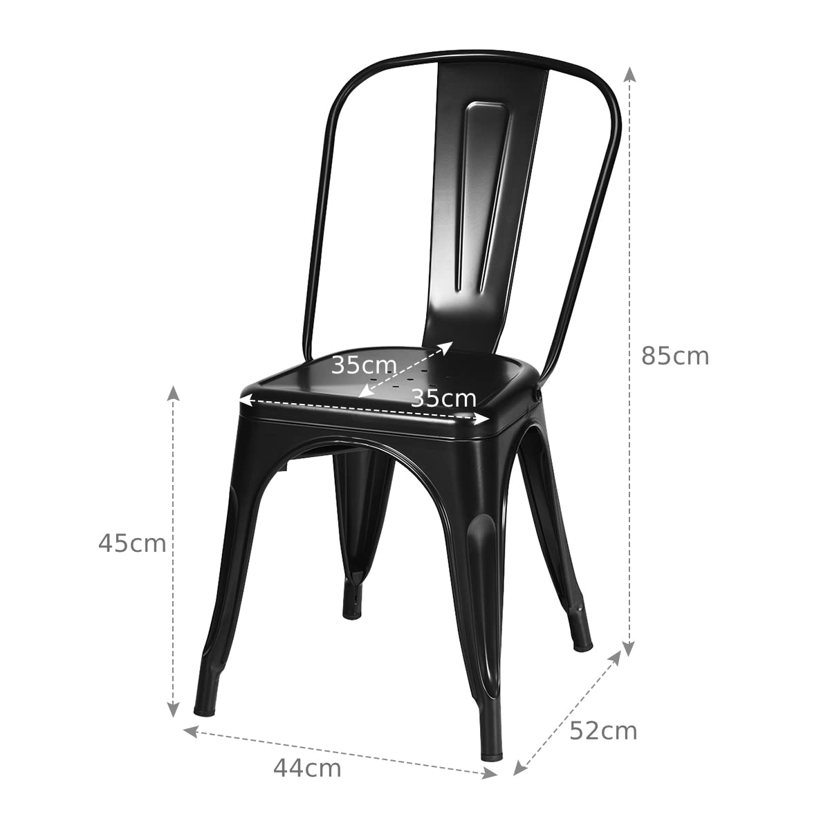 Metal High Back Bar Stools 45cm with Removable Backrest