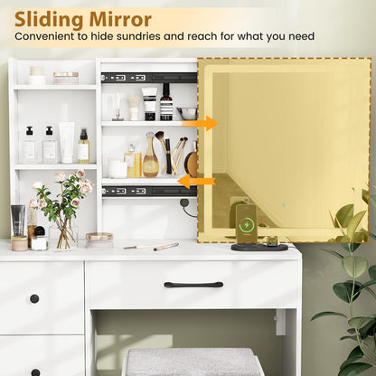 Makeup Table and Chair Set with 4 Drawers and Storage Shelves