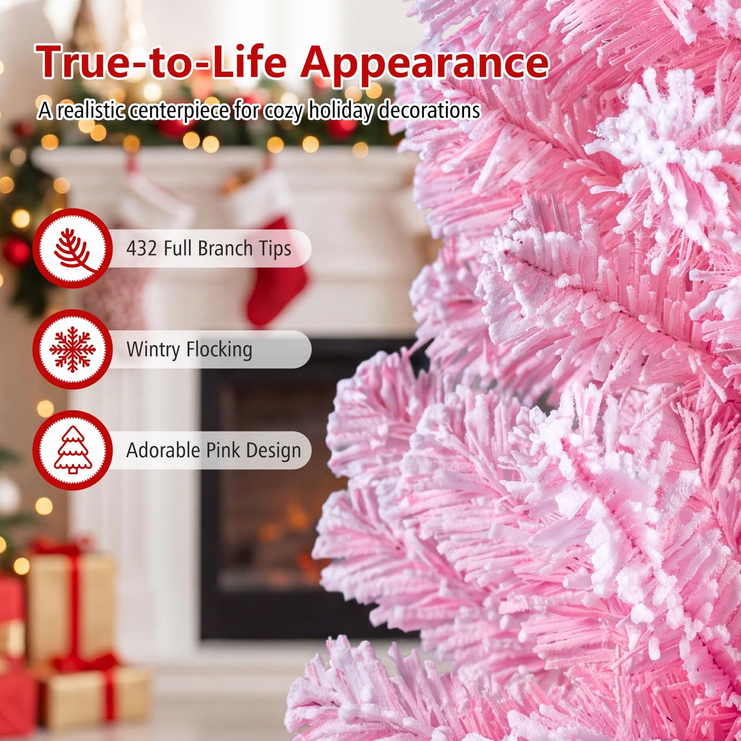 Artificial Christmas Tree, Snow Flocked Xmas Tree with Branch Tips and Foldable Metal Stand