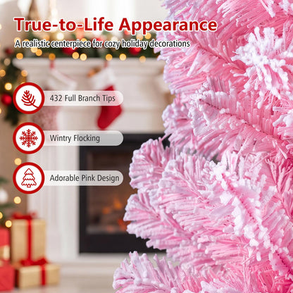 Artificial Christmas Tree, Snow Flocked Xmas Tree with Branch Tips and Foldable Metal Stand