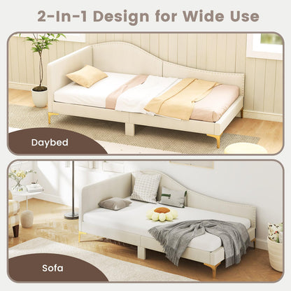 Single Size Upholstered Daybed Rivet-Tufted Platform Bed with Metal Legs