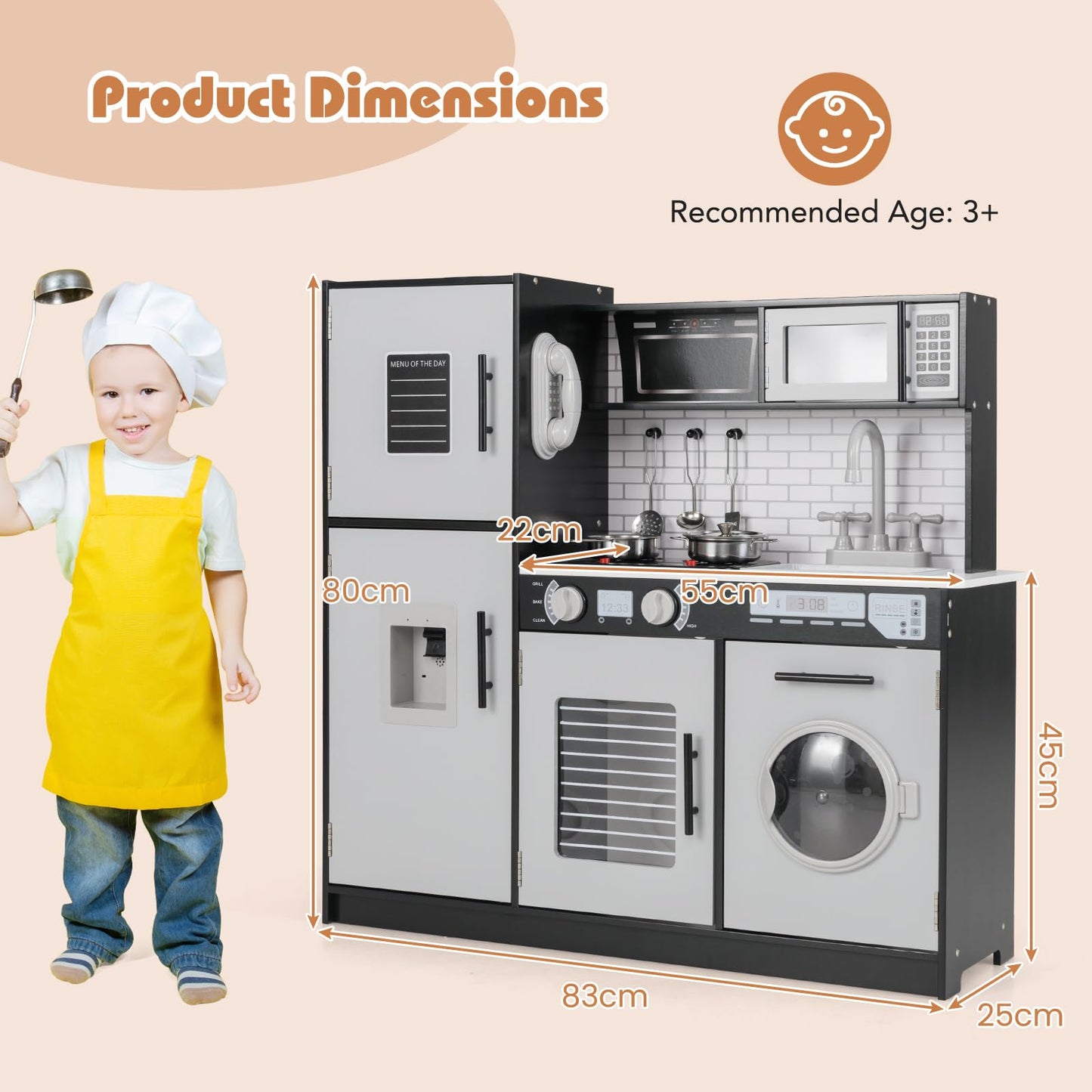 Play Kitchen Toy Set with Oven and Washing Machine for Aged 3+ Years Old