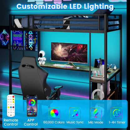 3FT Metal Frame Ladder Loft Bed with RGB LED Lights