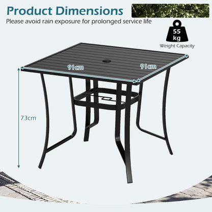 91CM Square Patio Table for 4 Outdoor Metal Dining Table with Umbrella Hole