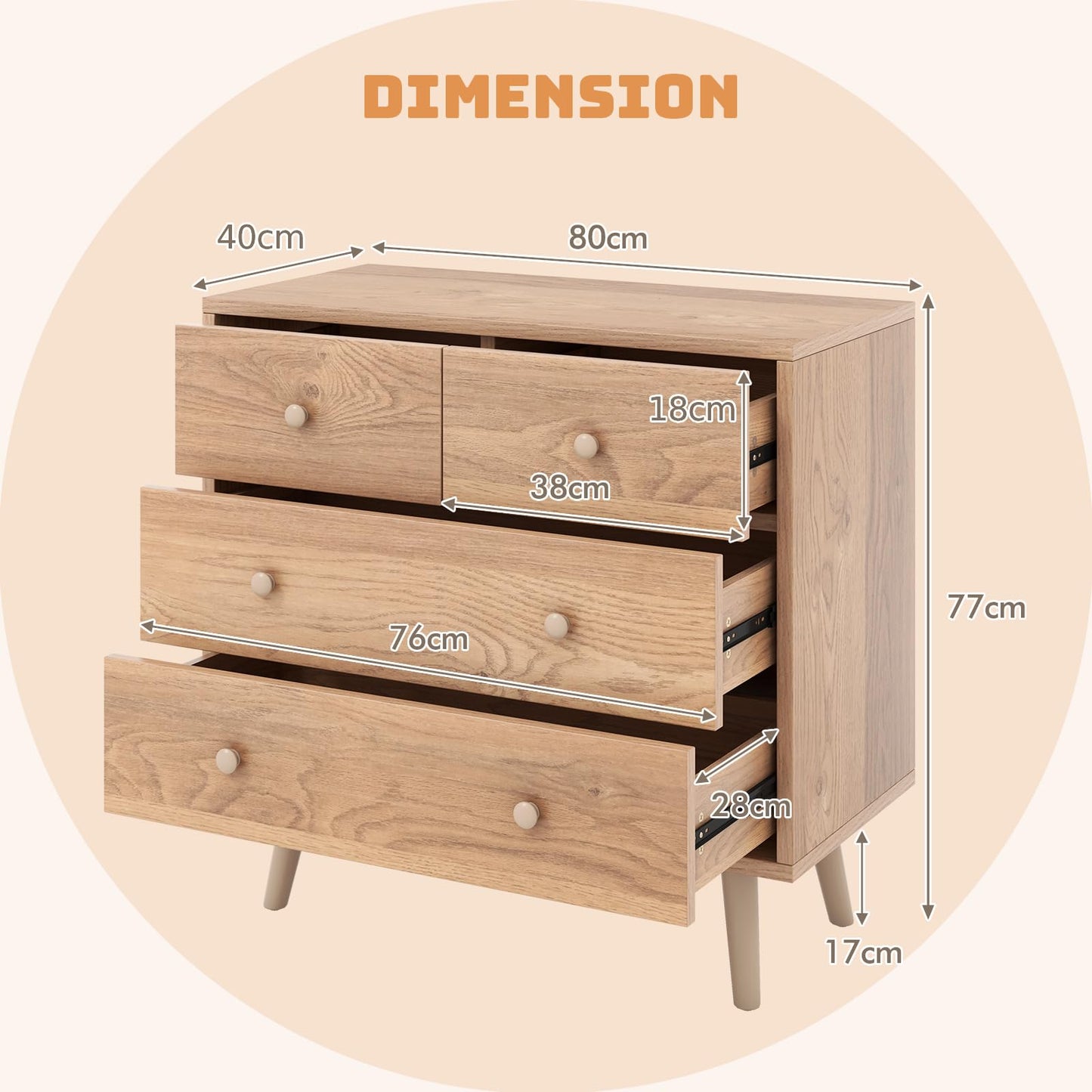 4-Drawer Dresser Modern Storage Chest Cabinet with Handles