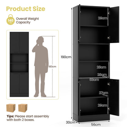 190cm Tall Freestanding Cupboard with Doors and Shelves