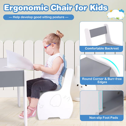 Wooden Kids Table and Chair Set with Hidden Storage