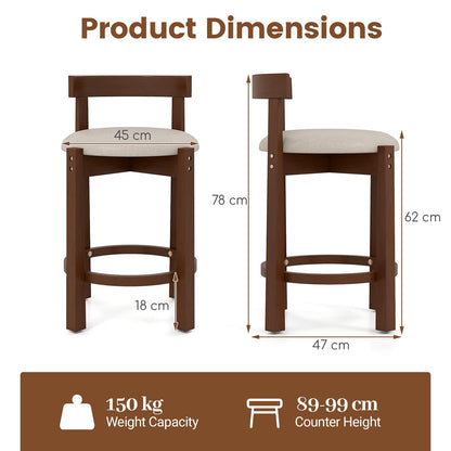 62cm Counter Height Bar Stools Set of 2 with Backrests and Footrests