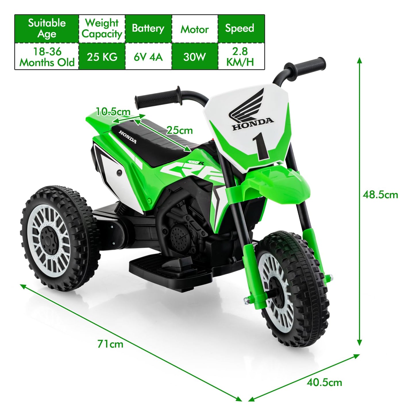 Honda Licensed Kids Ride On Motorbike with Horn Anti-slip Handlebars