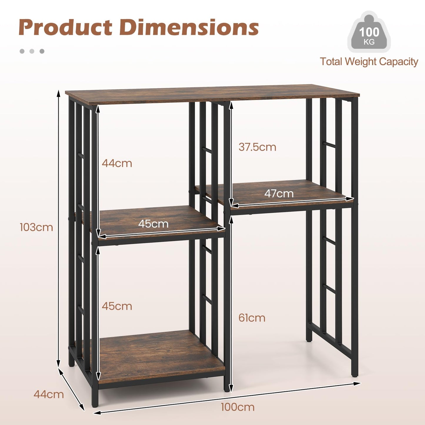 Kitchen Baker's Rack Industrial Coffee Bar Table with Shelves