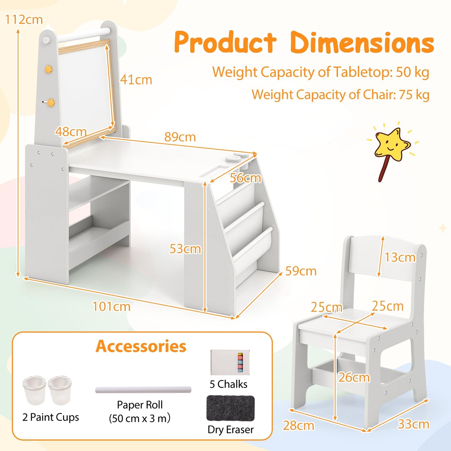 Kids Art Table and Chair Set Multifunctional Kids Activity
