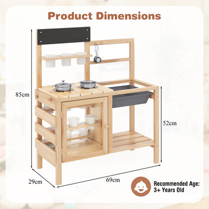 Patio Wooden Pretend Play Kitchen with Plants Observation Room for Kids Outdoor