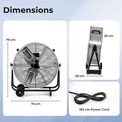 24 Inch Industrial Drum Fan with 360° Adjustable Tilt and 2 Wheels