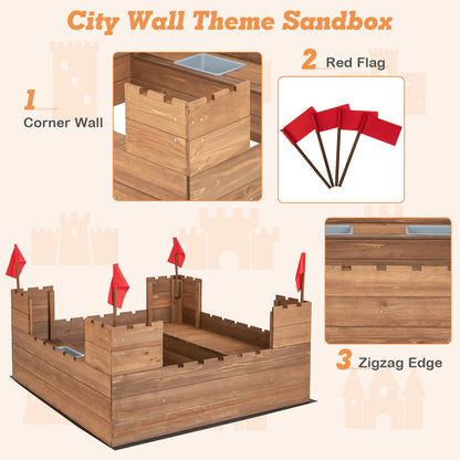 Solid Wood Kids Sandbox with 2 Bench Seats