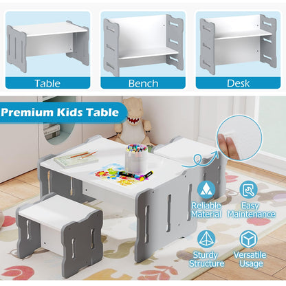 Kids Table and Chair Set 3-Piece Toddler Set with 2 Stools and Activity Table