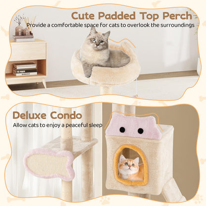 Cat Tree, 125cm Tall Modern Cats Tower with Plush Perch, Condo, Platforms