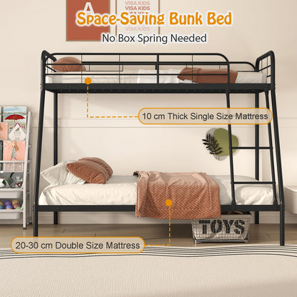 Single over Double Loft Bed Frame with Ladder and Safety Guardrail