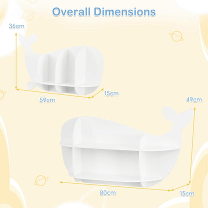 2 Pieces Whale Floating Shelves, Wall Mounted Kids Bookshelf
