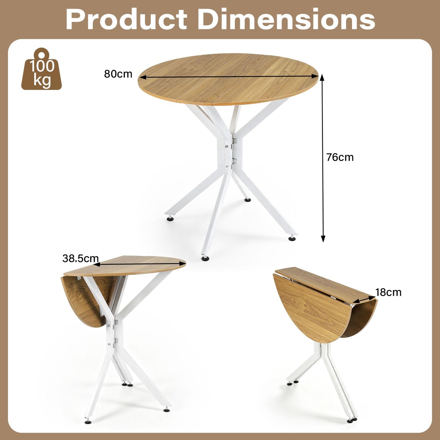 Drop Leaf Dining Table, 80cm Round Kitchen Table