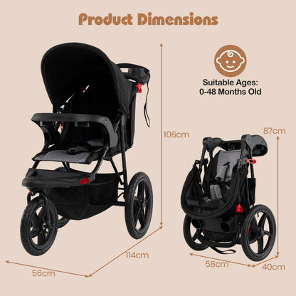 Foldable Jogging Stroller with Adjustable Canopy Reclining Seat