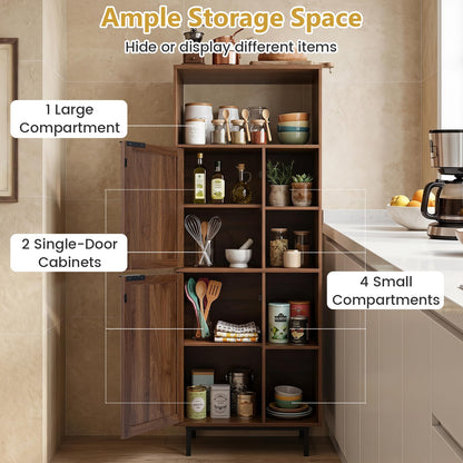 120 cm Storage Cabinet with 2 Rattan Doors & 5 Compartments