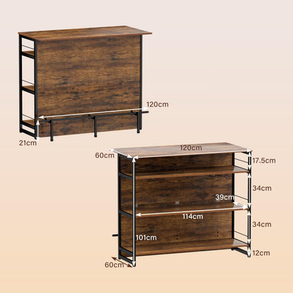 2-in-1 Home Bar Unit with 4 Shelves and Glass Holders and Wine Racks