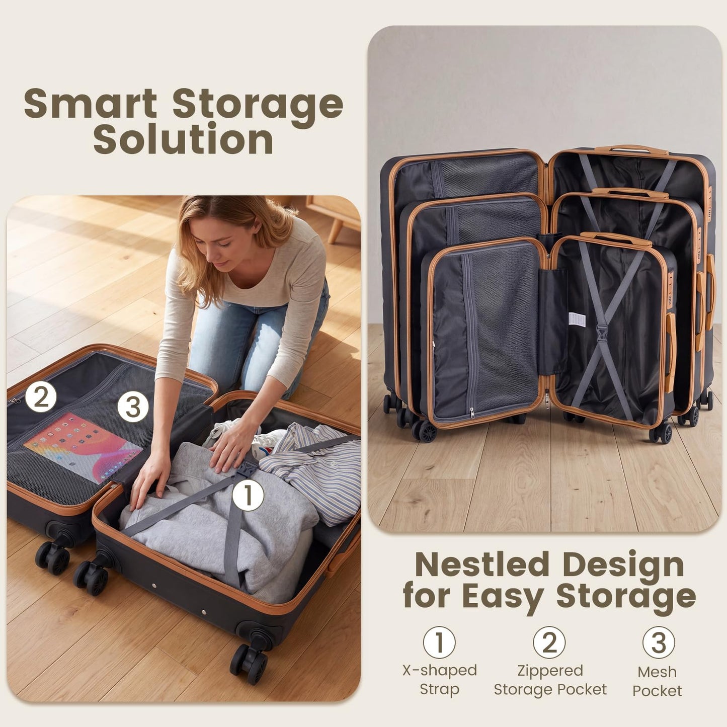 5-Piece Luggage Set with Universal Wheels and ABS Hard Shell for Travel