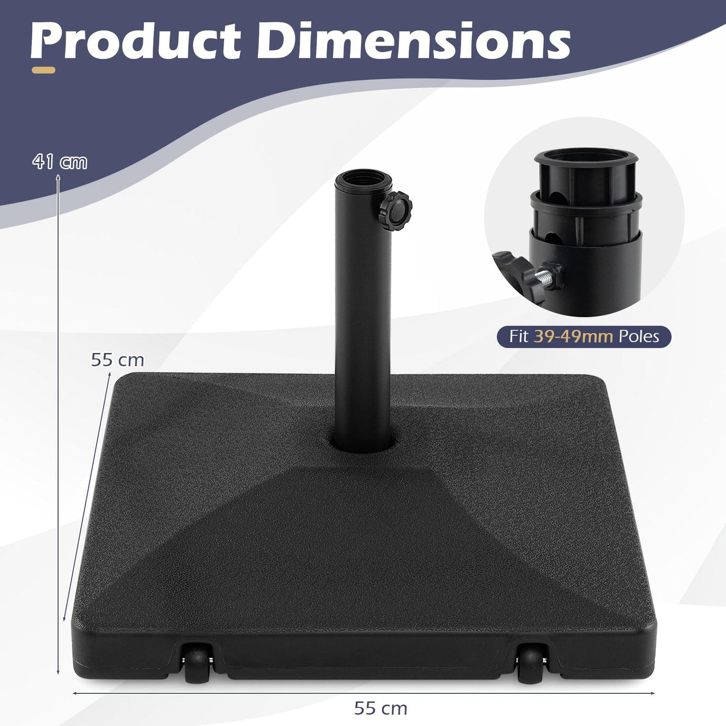 40KG Patio Parasol Base, Water and Sand Fillable Umbrella Stand